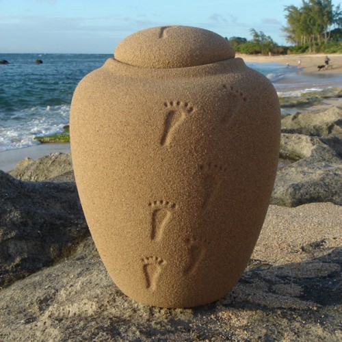 Biodegradable Cremation Ashes Urn - Ocean Sand  - Footprints 